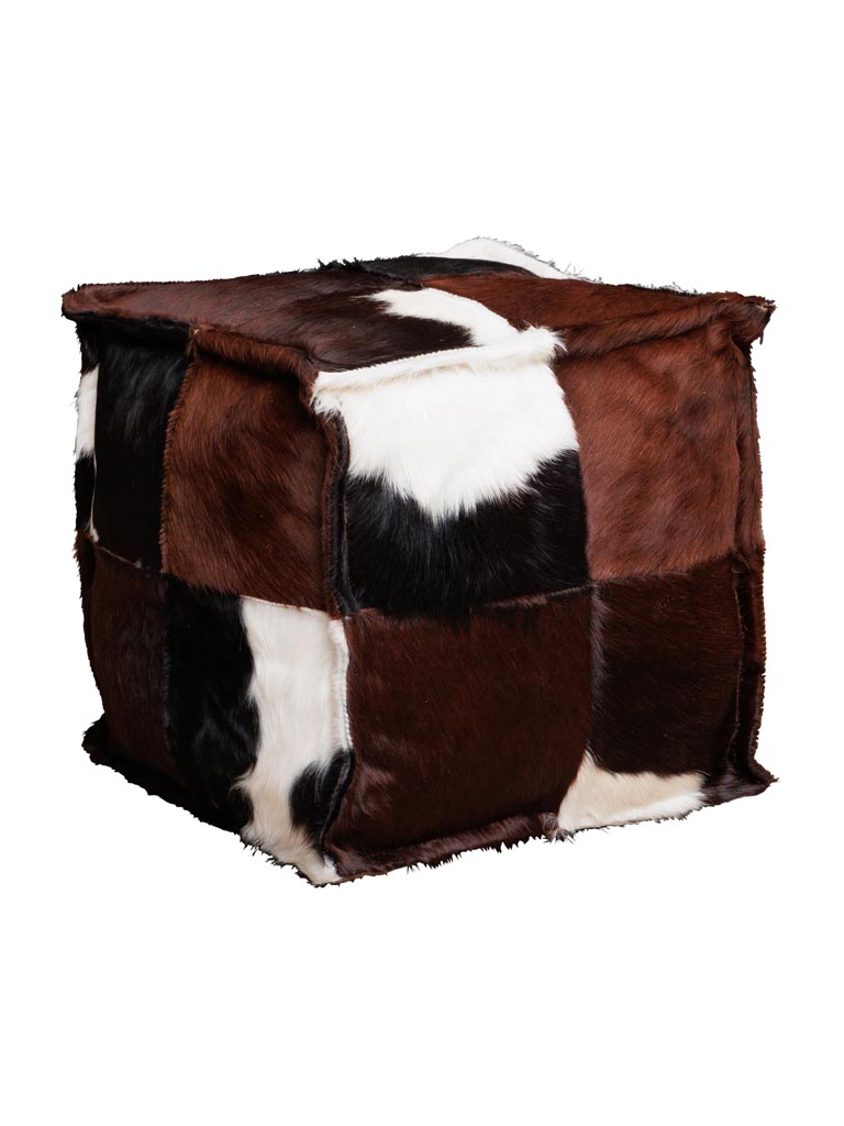 Pouf marron carré peau de vache - 2