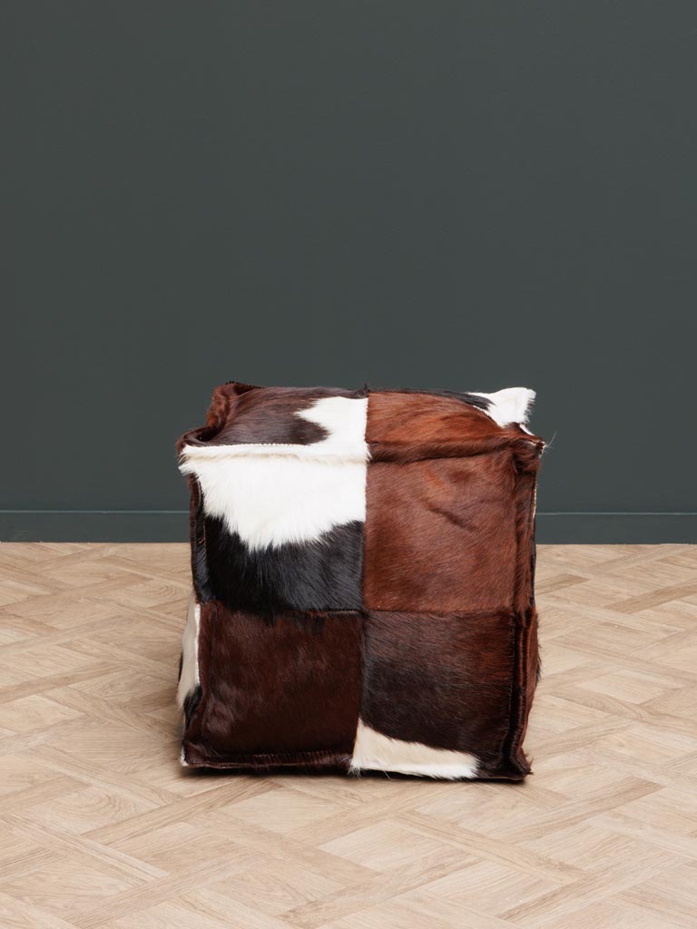 Pouf marron carré peau de vache - 3