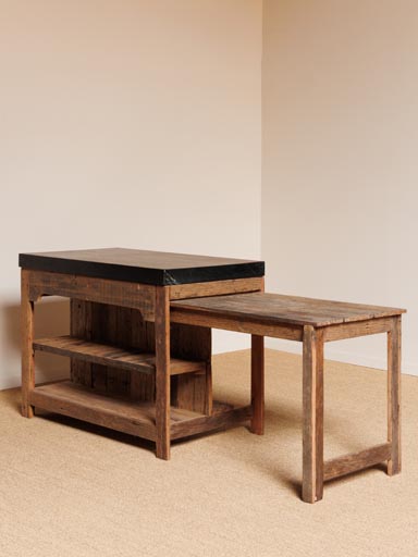 Black marble kitchen counter with sliding table