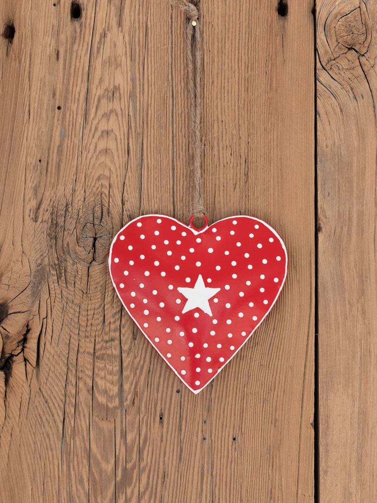Hanging red heart with white star - 1