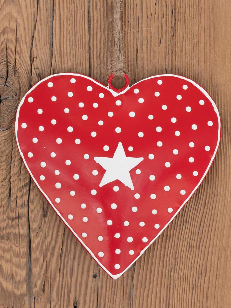 Hanging red heart with white star - 3
