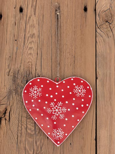 Hanging red heart with white snowflakes
