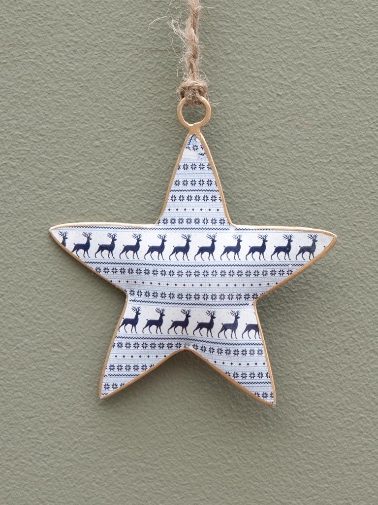 Hanging white star with small deers - 3