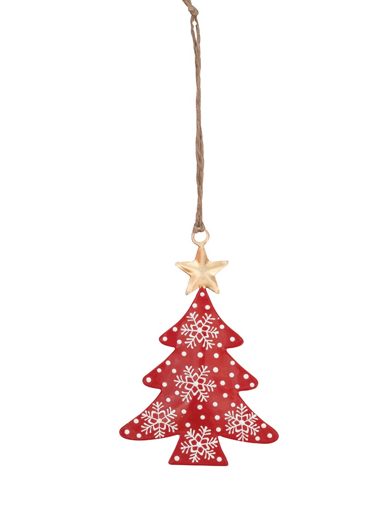Hanging red tree with snowflake and golden star - 2