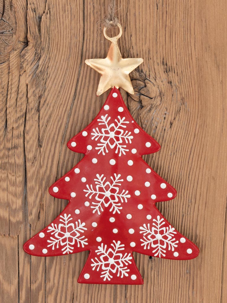 Hanging red tree with snowflake and golden star - 3