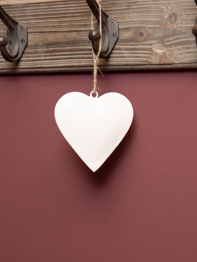 Hanging white enamel heart 10cm - 1