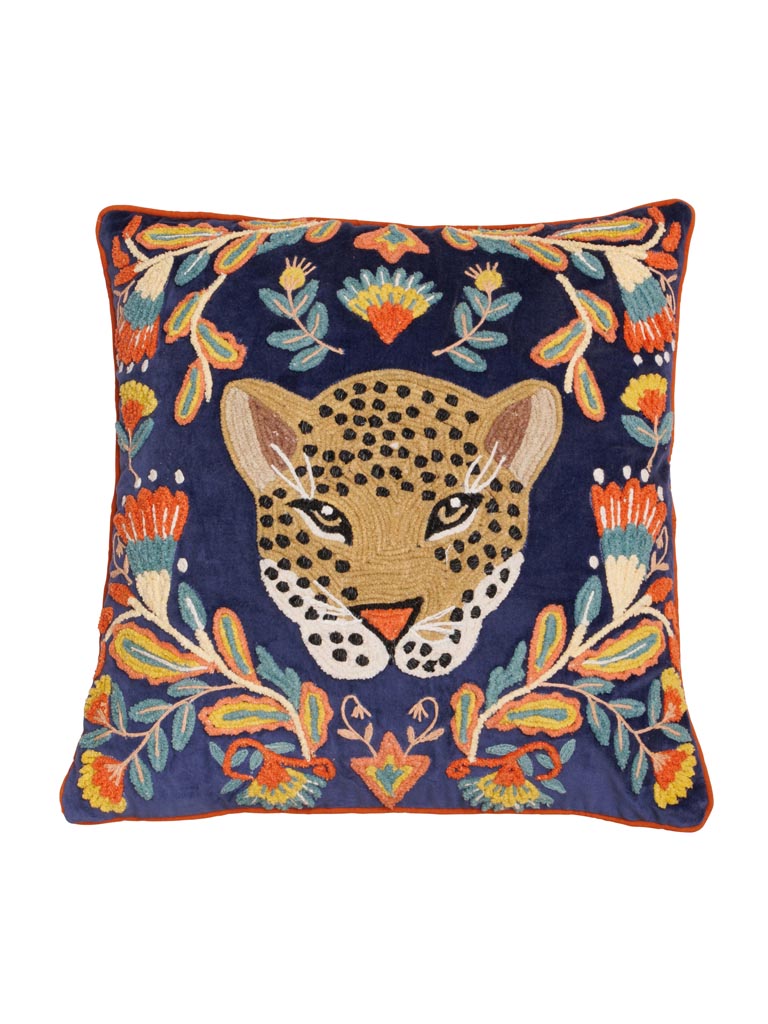 Embroidered cushion flowery leopard - 2