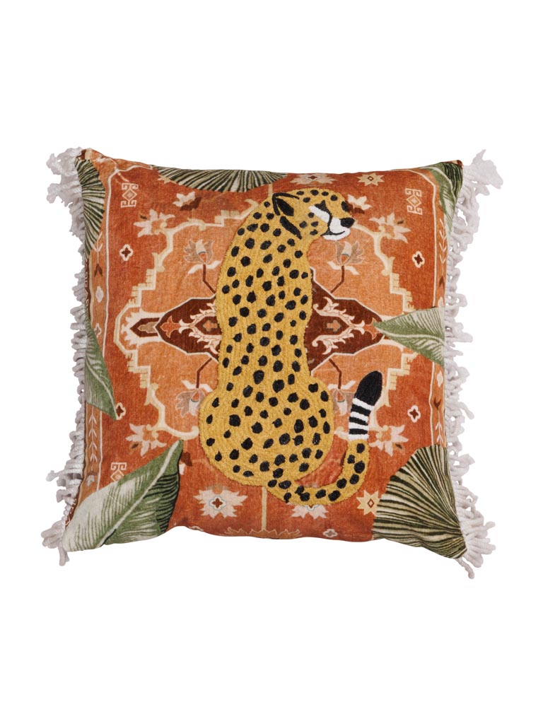 Cushion with fringes leopard Terra di Sienna - 2