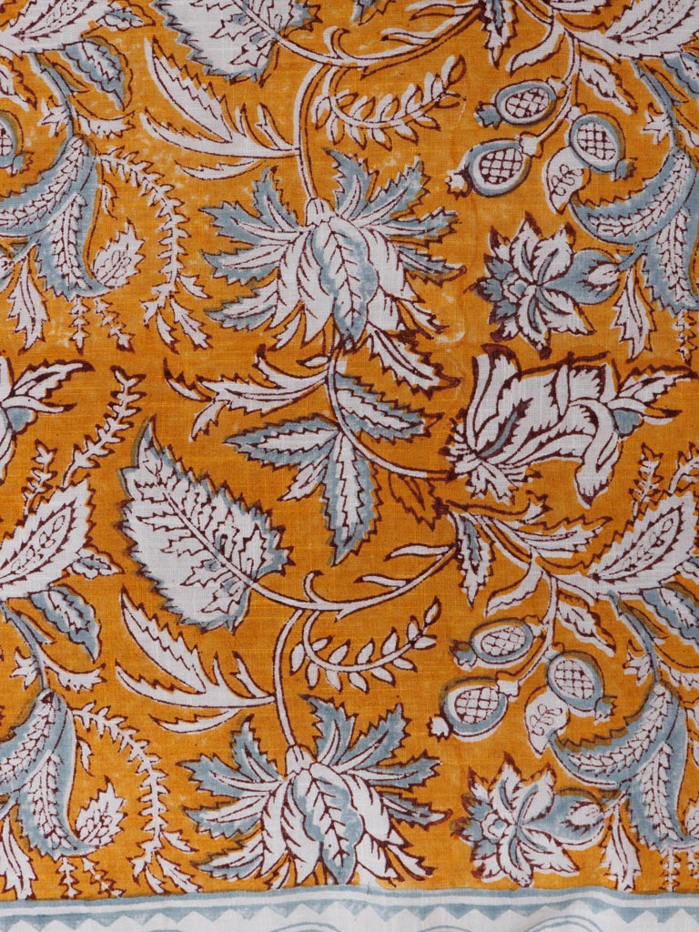 Flowery blockprint cushion curry - 4