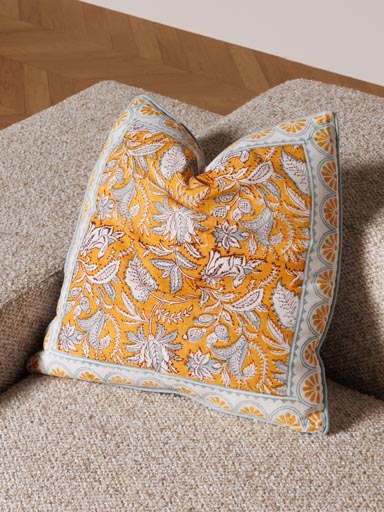 Coussin blockprint fleuri curry
