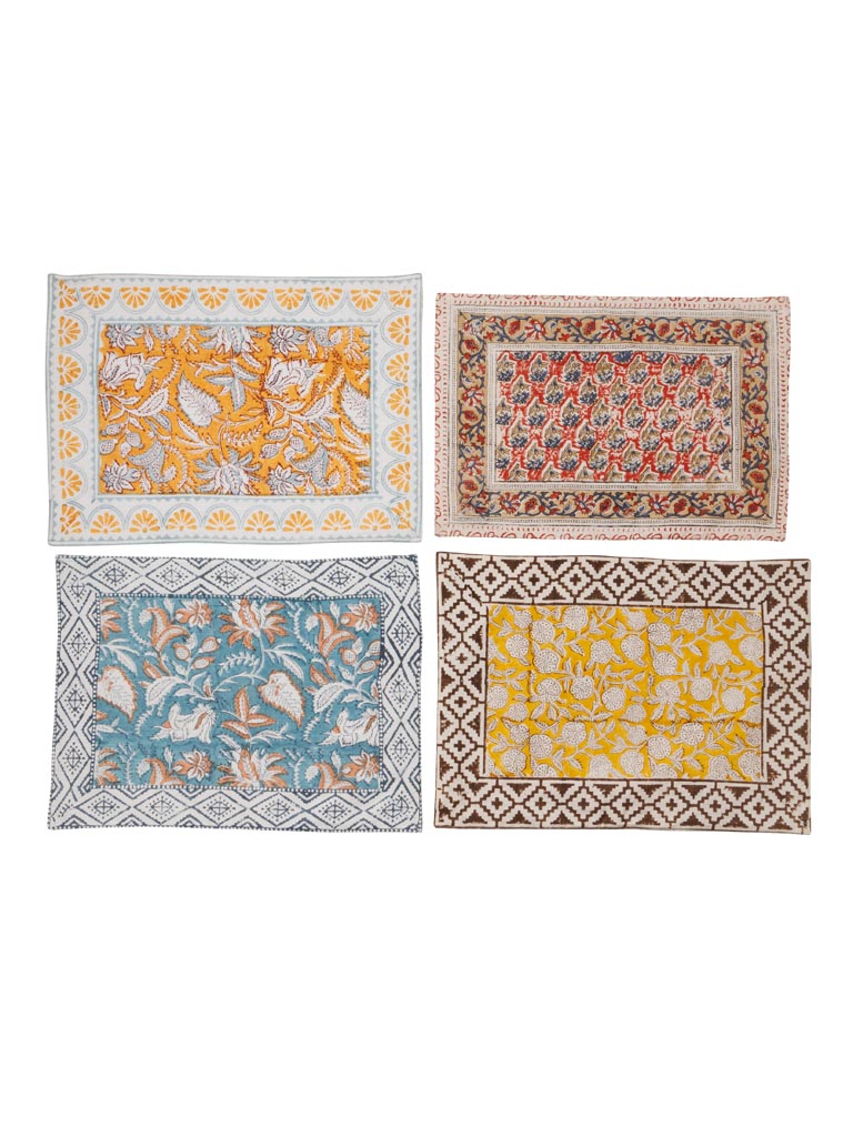 S/4 sets de table blockprint fleuri - 4