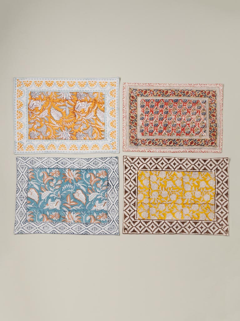 S/4 sets de table blockprint fleuri - 5