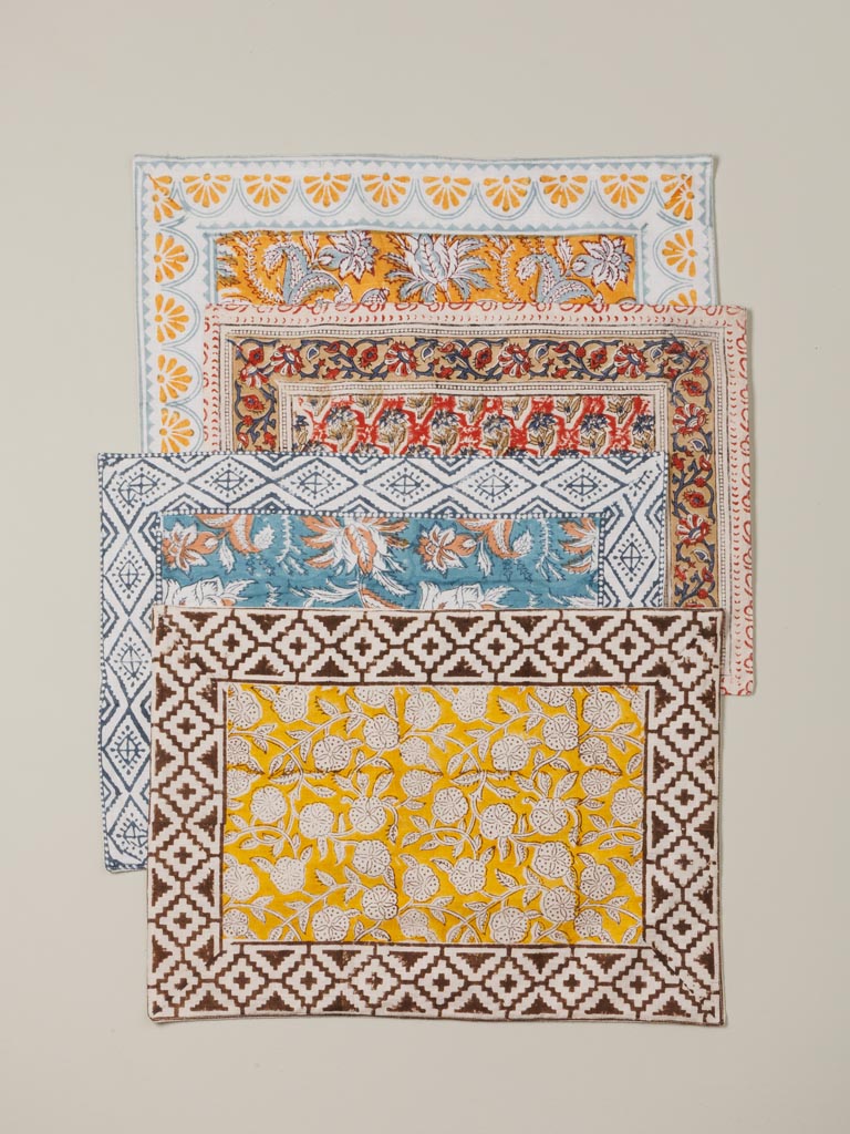 S/4 sets de table blockprint fleuri - 7