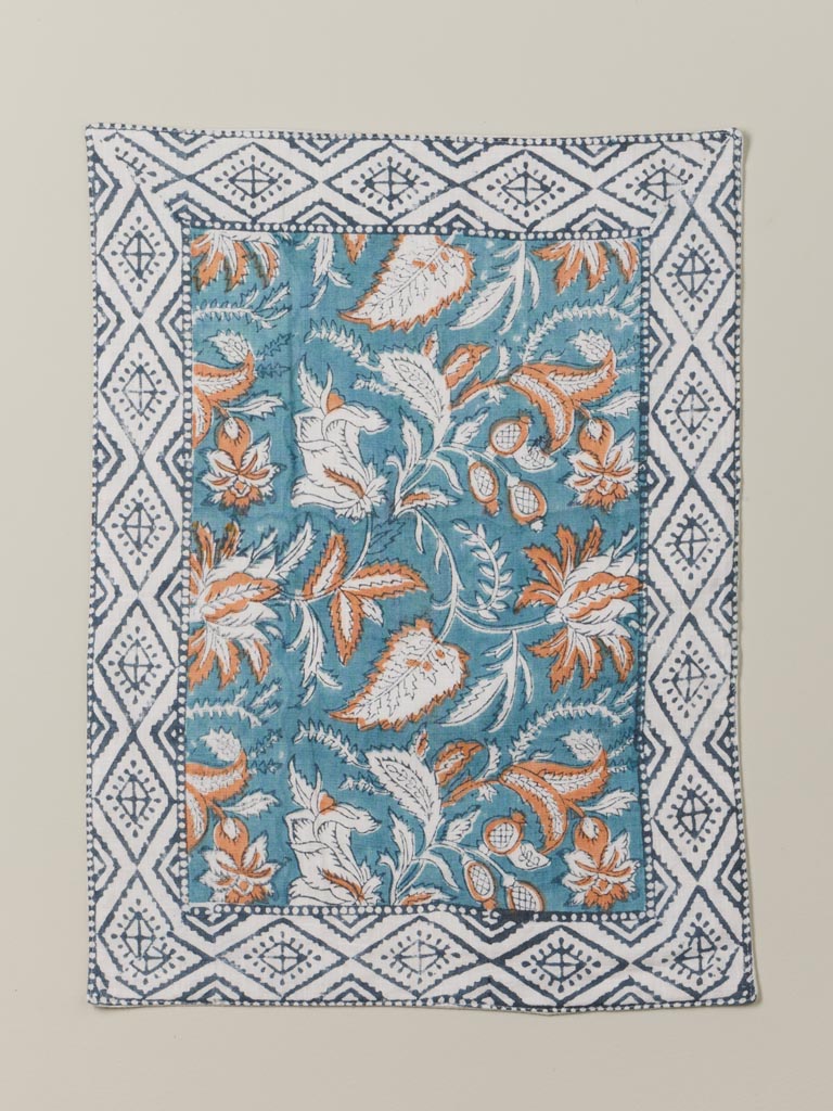 S/4 sets de table blockprint fleuri - 3