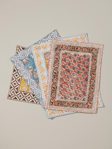 S/4 placemats flowery blockprint
