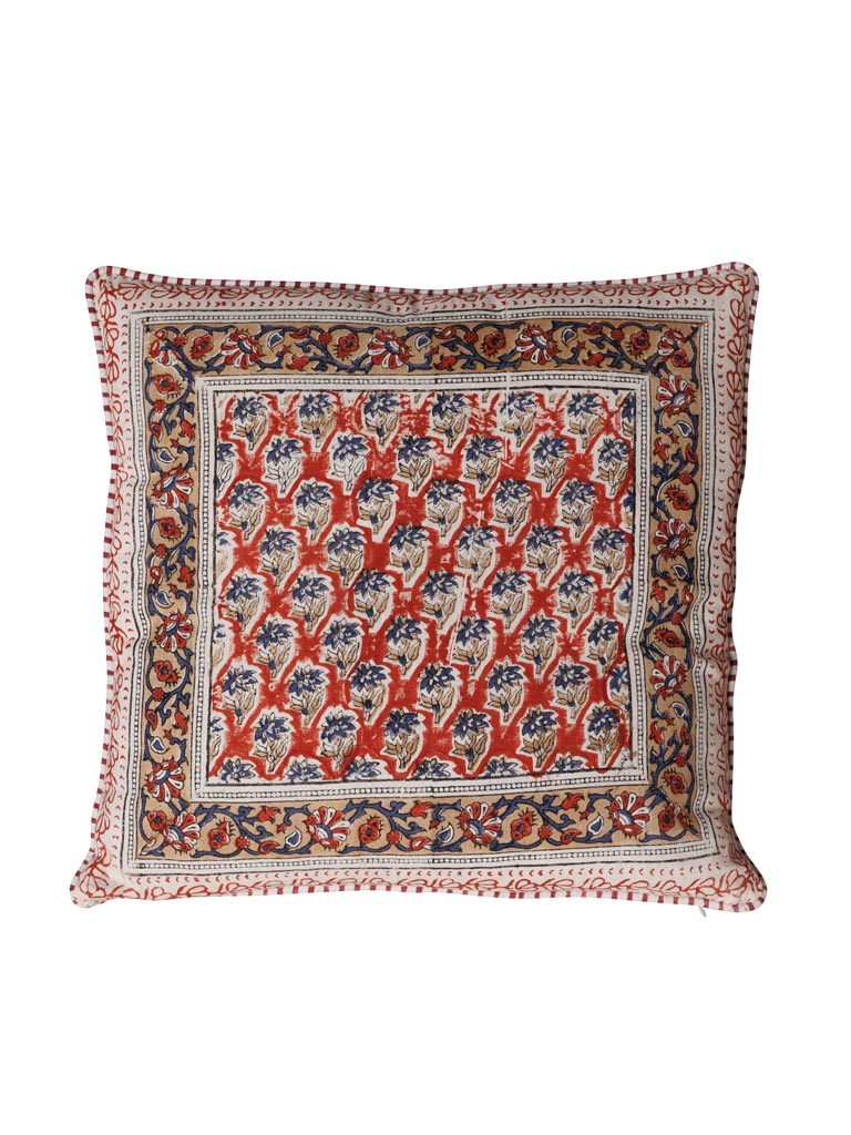 Flowery blockprint cushion sumak - 2