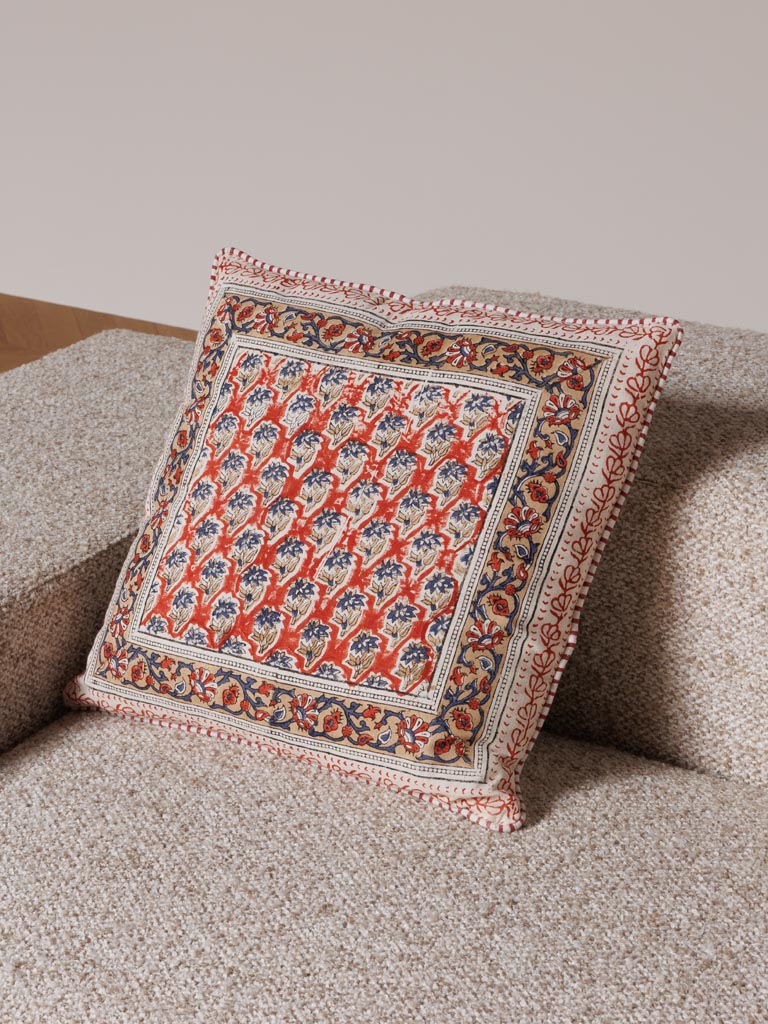 Flowery blockprint cushion sumak - 3