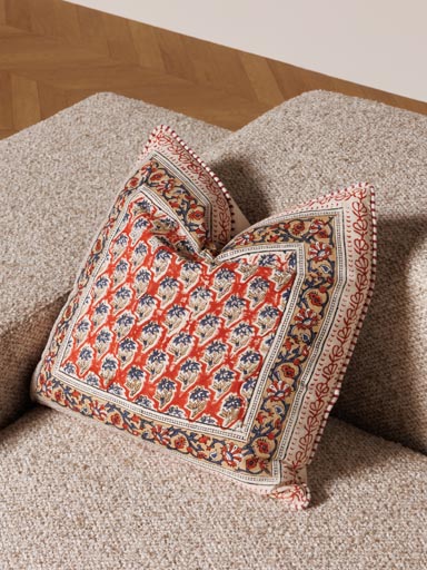 Coussin blockprint fleuri sumak