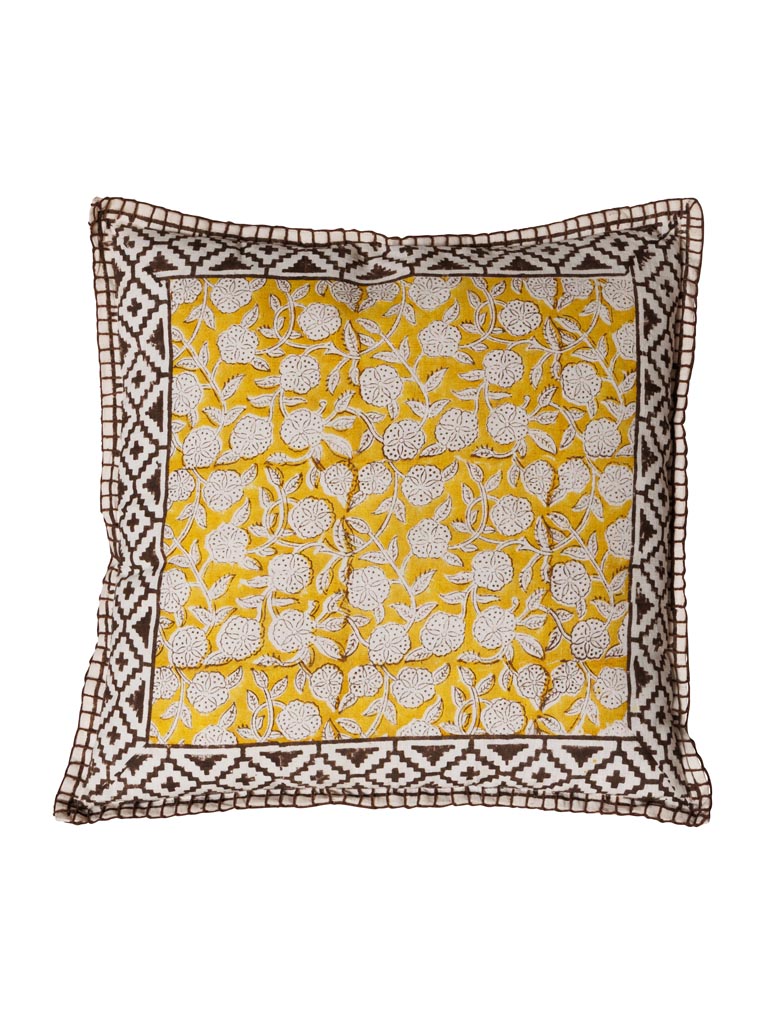 Flowery blockprint cushion cumin - 2