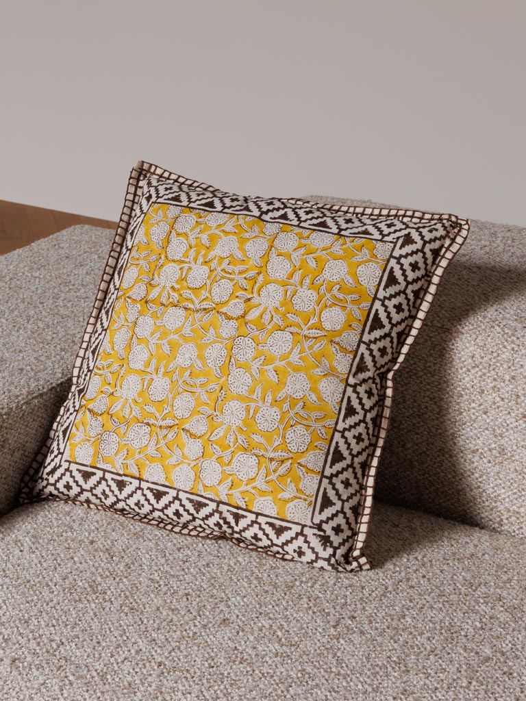 Flowery blockprint cushion cumin - 3