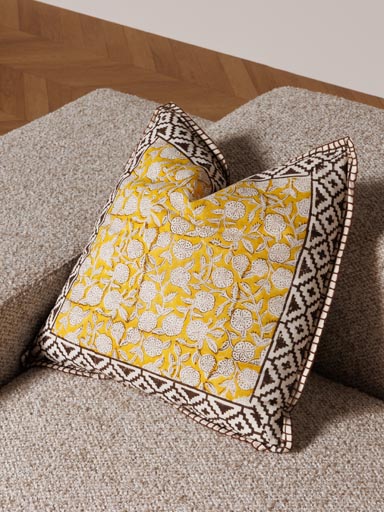 Coussin blockprint fleuri cumin