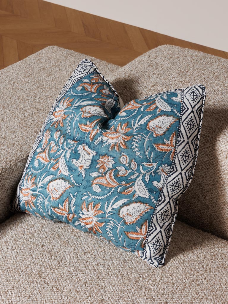 Flowery blockprint cushion pavot - 1