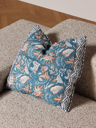 Coussin blockprint fleuri pavot