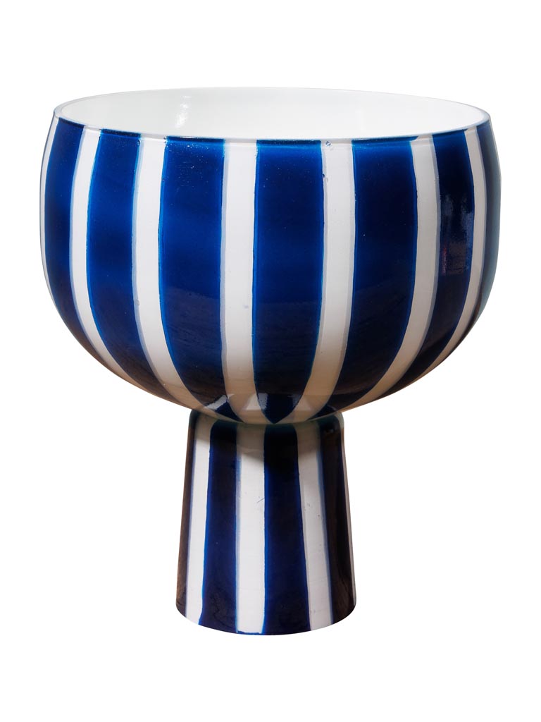 Stripped vase on foot white and blue - 2