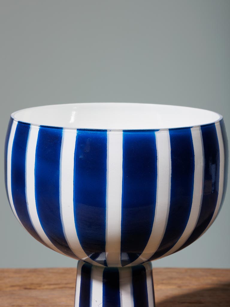 Vase rayé sur pied bleu et blanc - 3