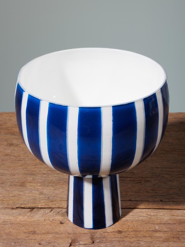 Stripped vase on foot white and blue - 4