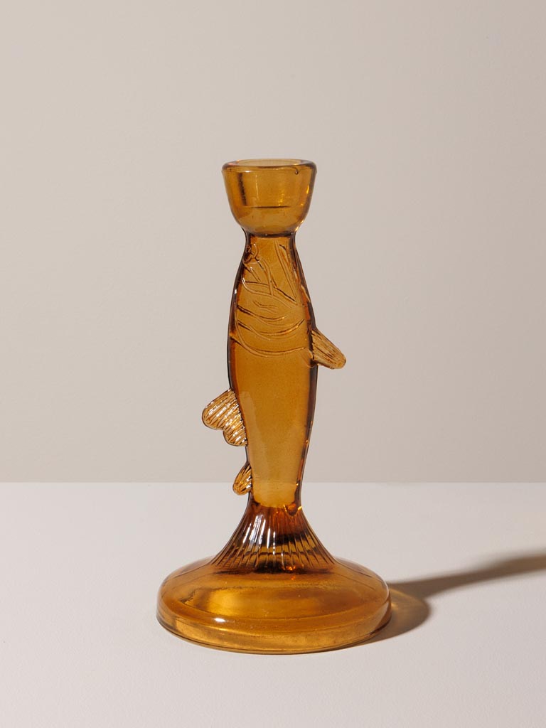 Large fish candlestick amber - 3