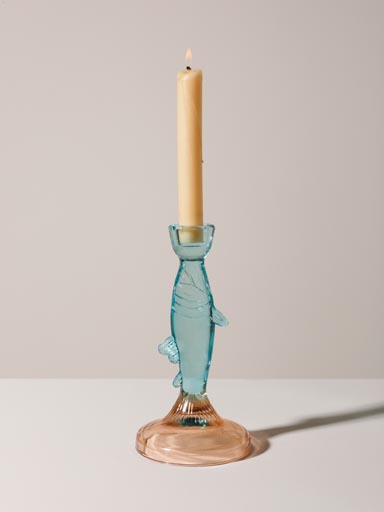 Large fish candlestick pink & blue