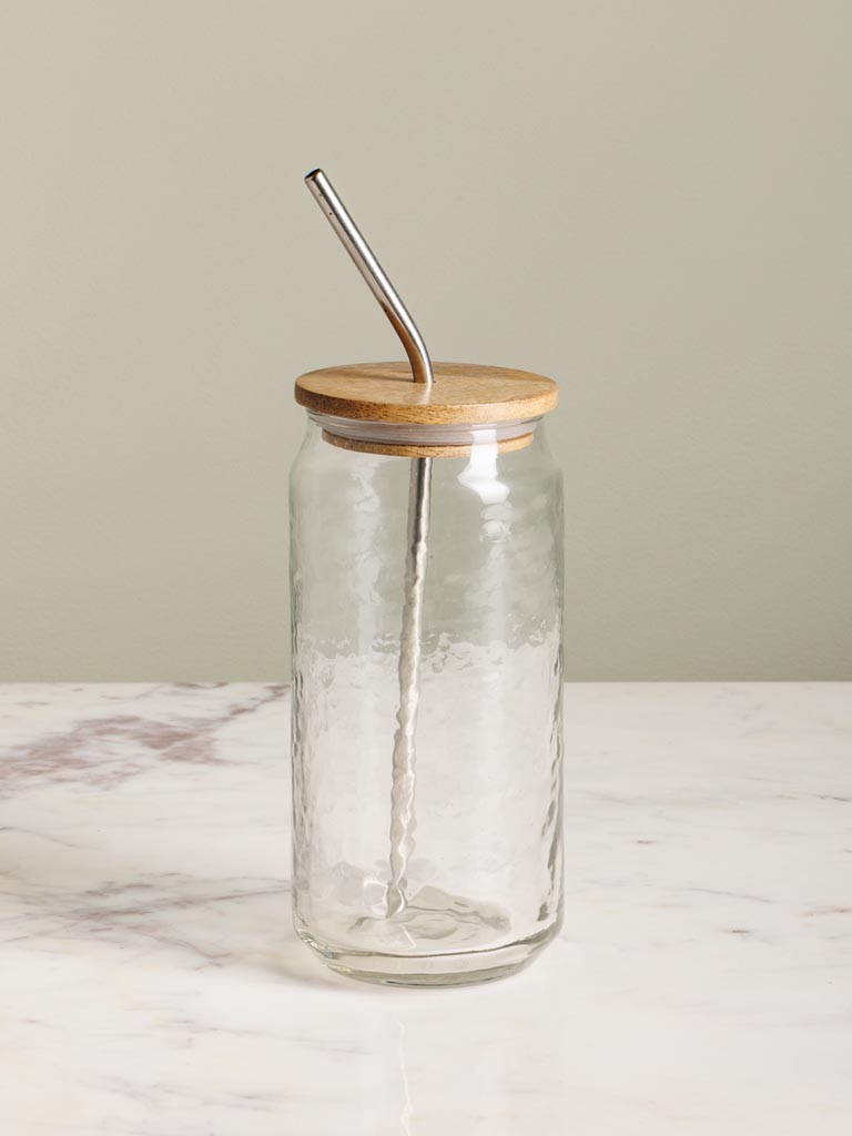 Verre martelé avec couvercle, paille et goupillon - 1