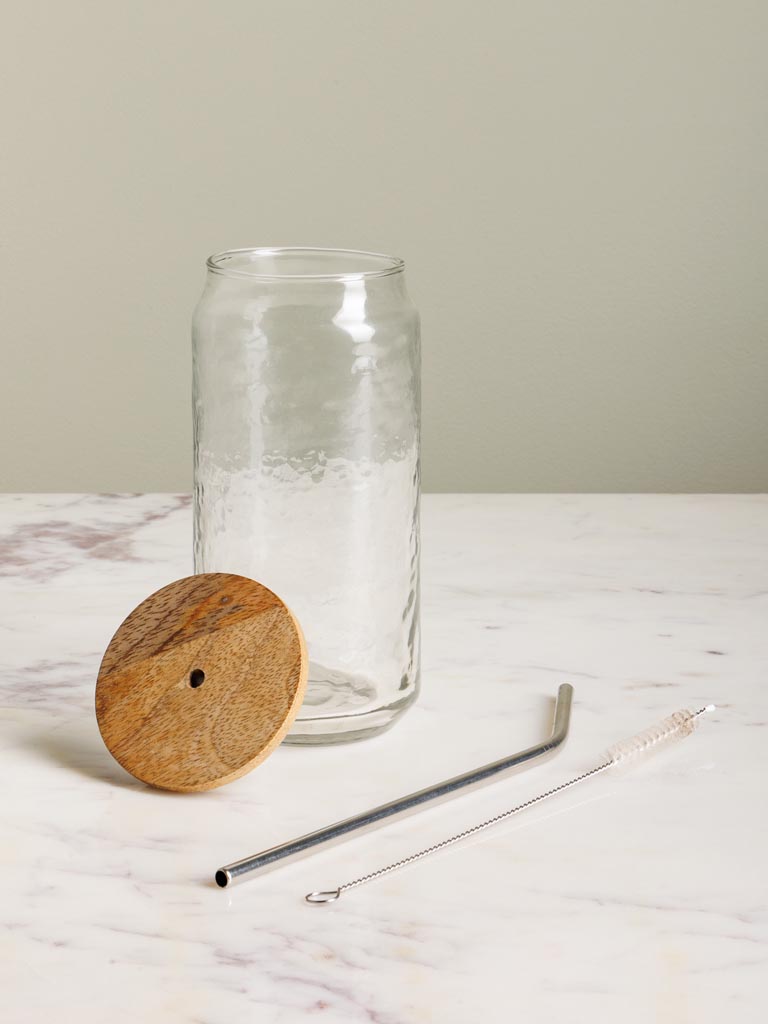 Verre martelé avec couvercle, paille et goupillon - 6
