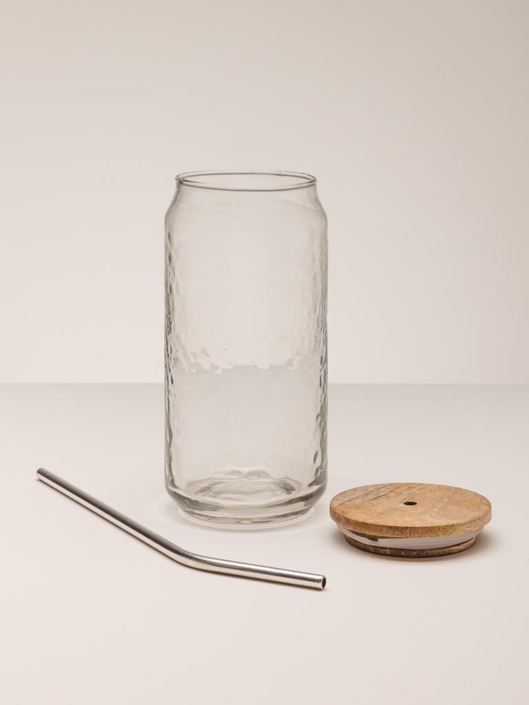 Verre martelé avec couvercle, paille et goupillon - 7