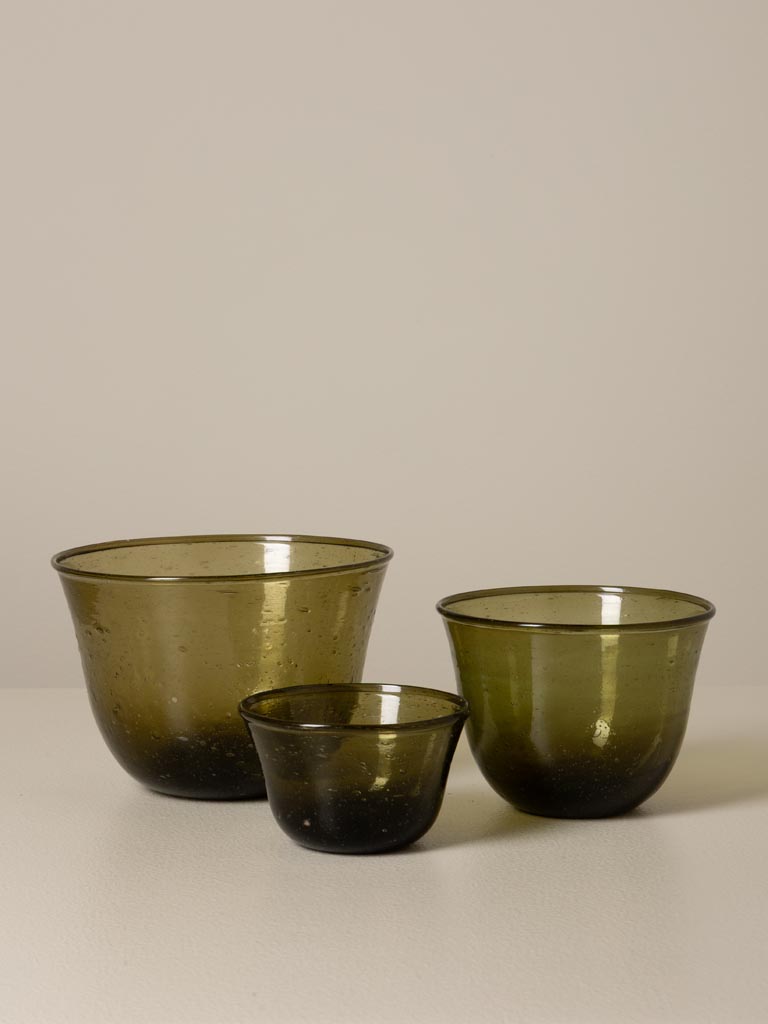 S/3 green bowls in recycled glass - 1