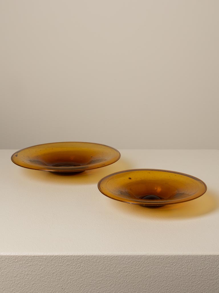 S/2 small deep plates in thin recycled amber glass - 1