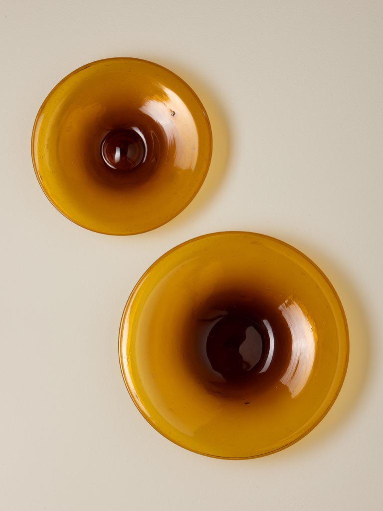 S/2 small deep plates in thin recycled amber glass - 5