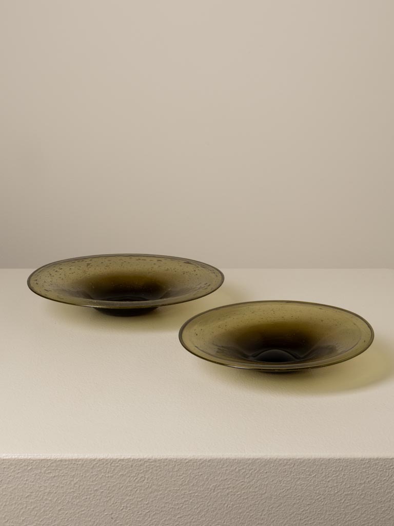 S/2 small deep plates in thin recycled green glass - 1