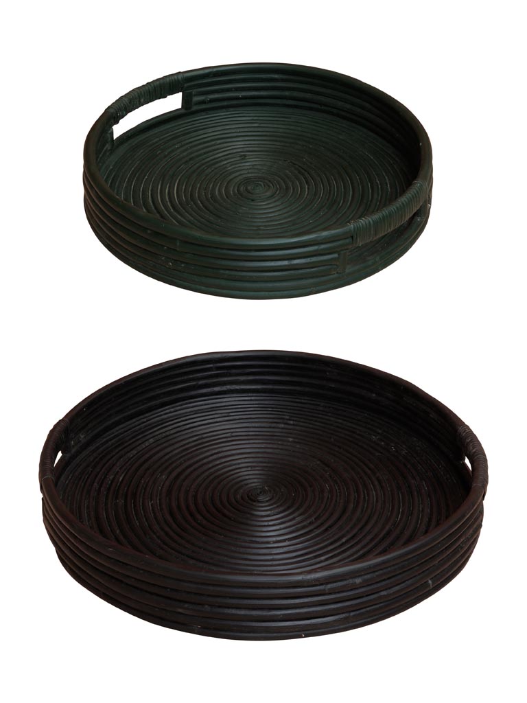 S/2 rattan trays green and black - 2