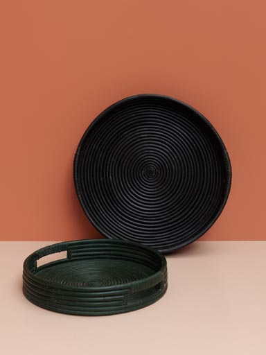 S/2 rattan trays green and black