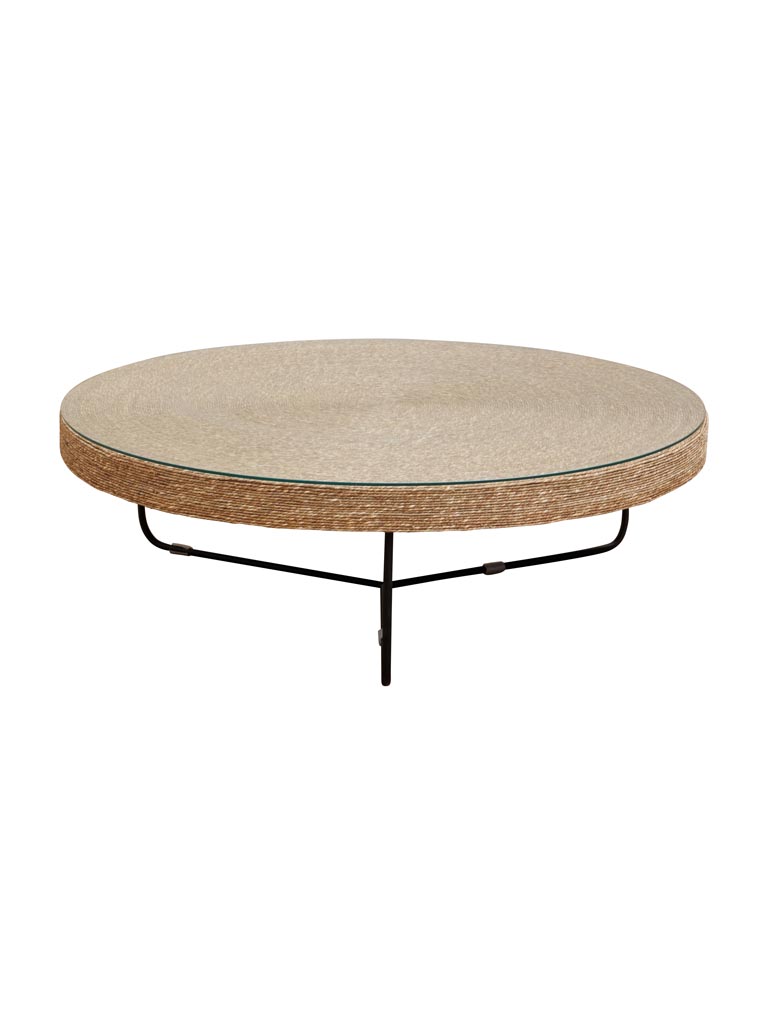 Table basse jute tressée et top en verre - 2