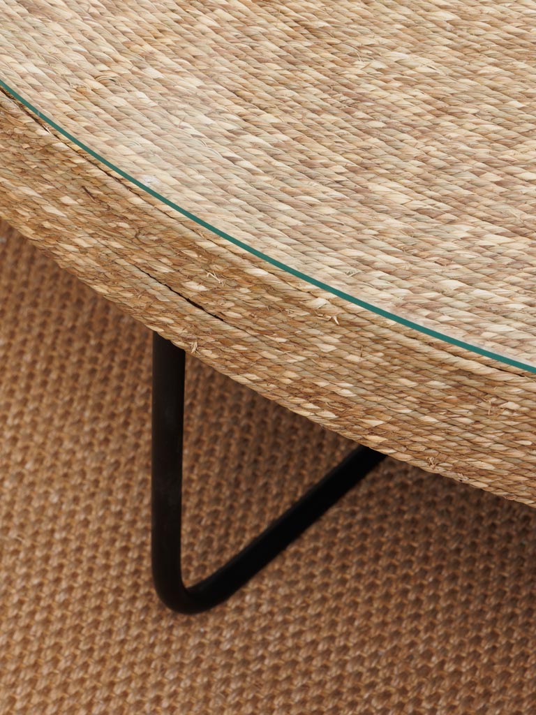 Table basse jute tressée et top en verre - 3