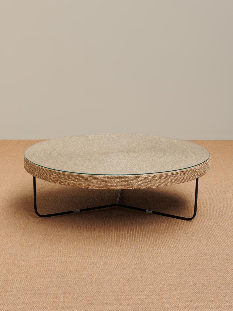 Table basse jute tressée et top en verre - 4