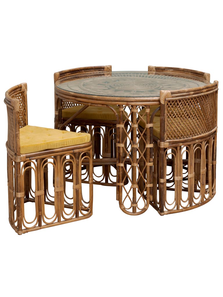 Table ronde & 4 chaises coussin ocre Mandala - 4