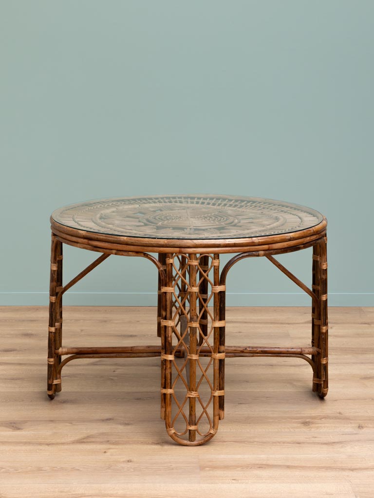 Table ronde & 4 chaises coussin ocre Mandala - 3