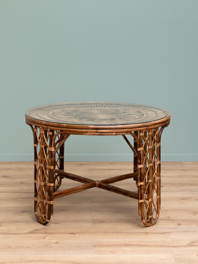 Table ronde & 4 chaises coussin ocre Mandala - 9