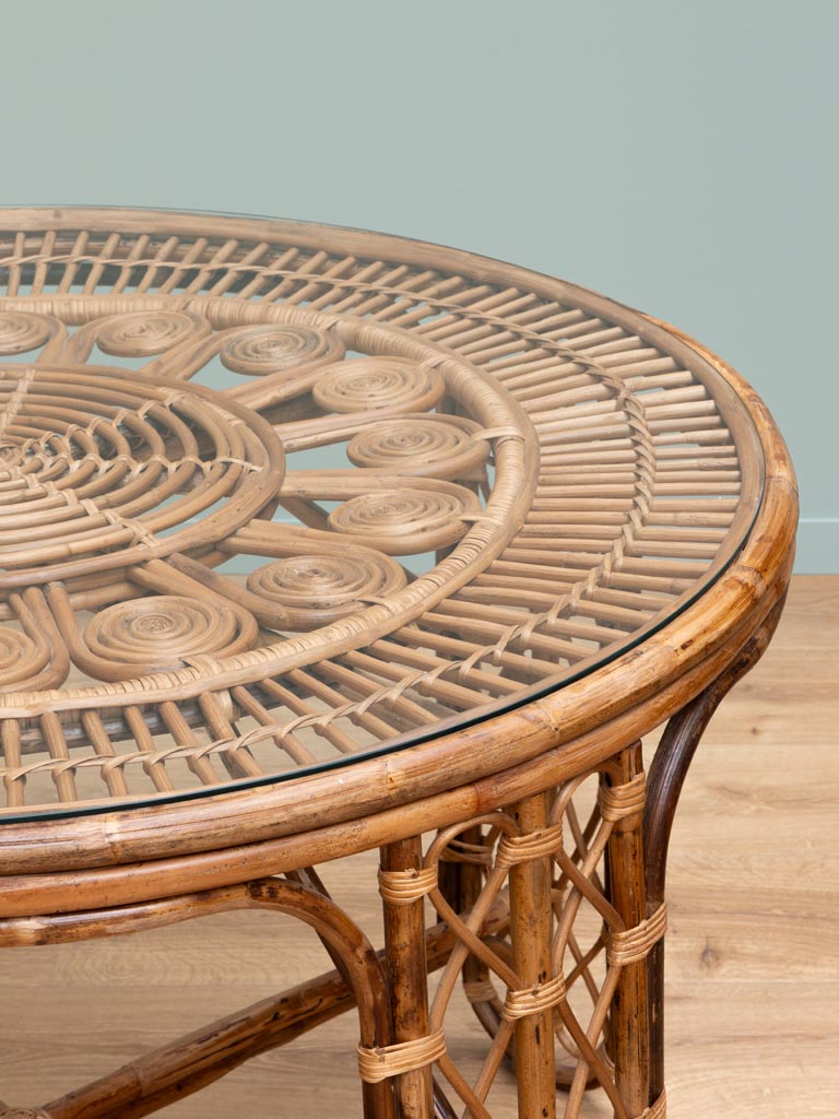 Table ronde & 4 chaises coussin ocre Mandala - 7