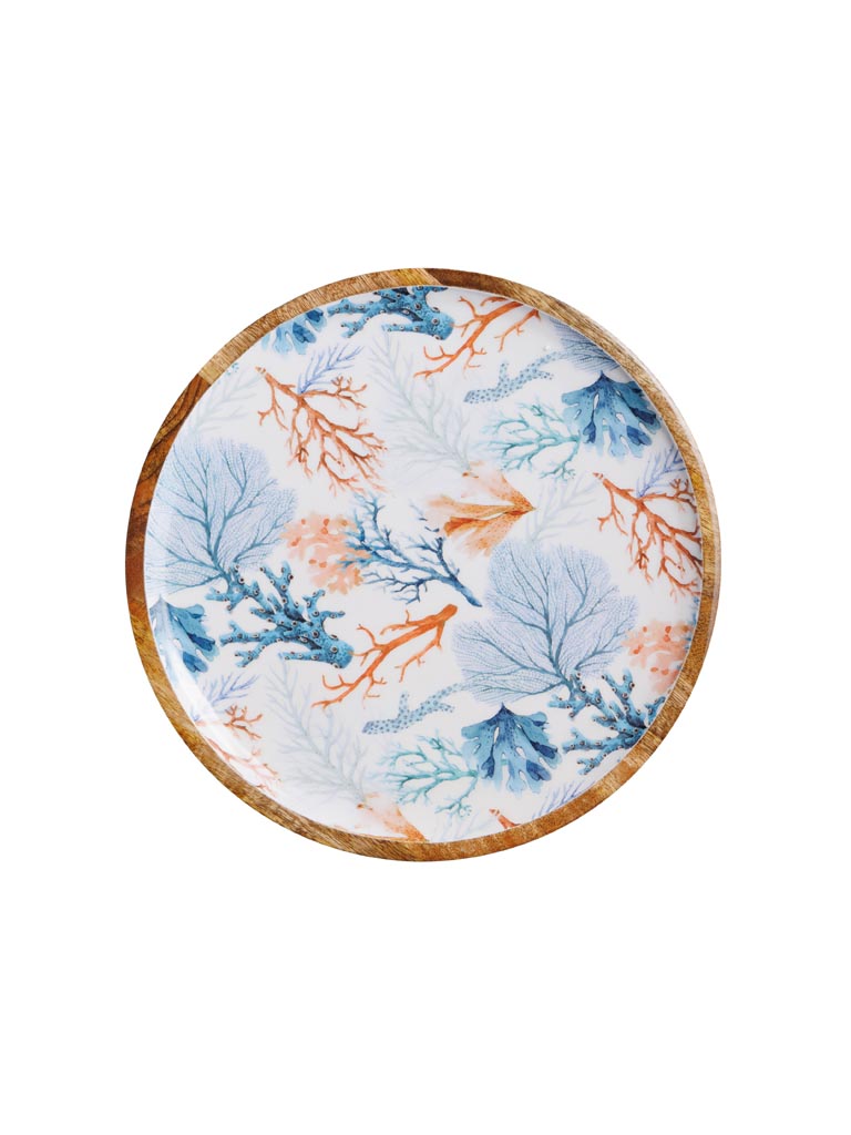 Round enamelled mango tray Coral - 2