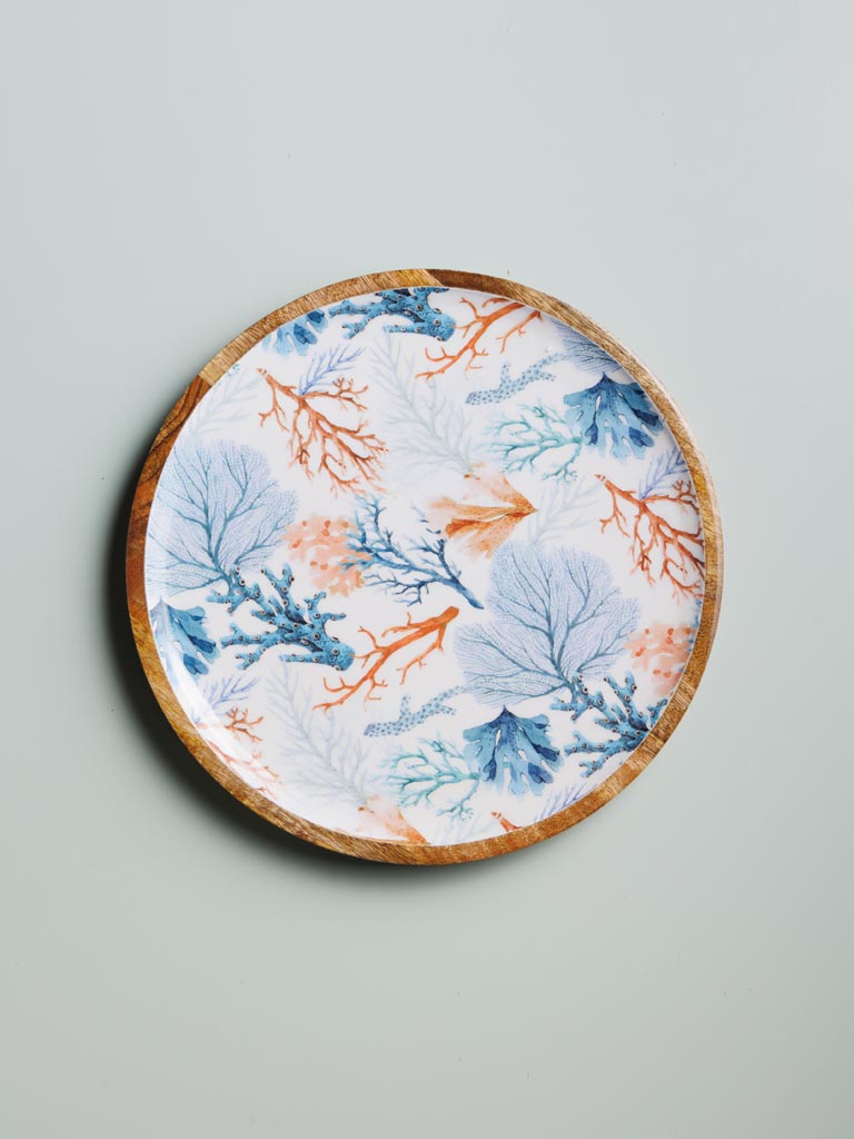 Round enamelled mango tray Coral - 1